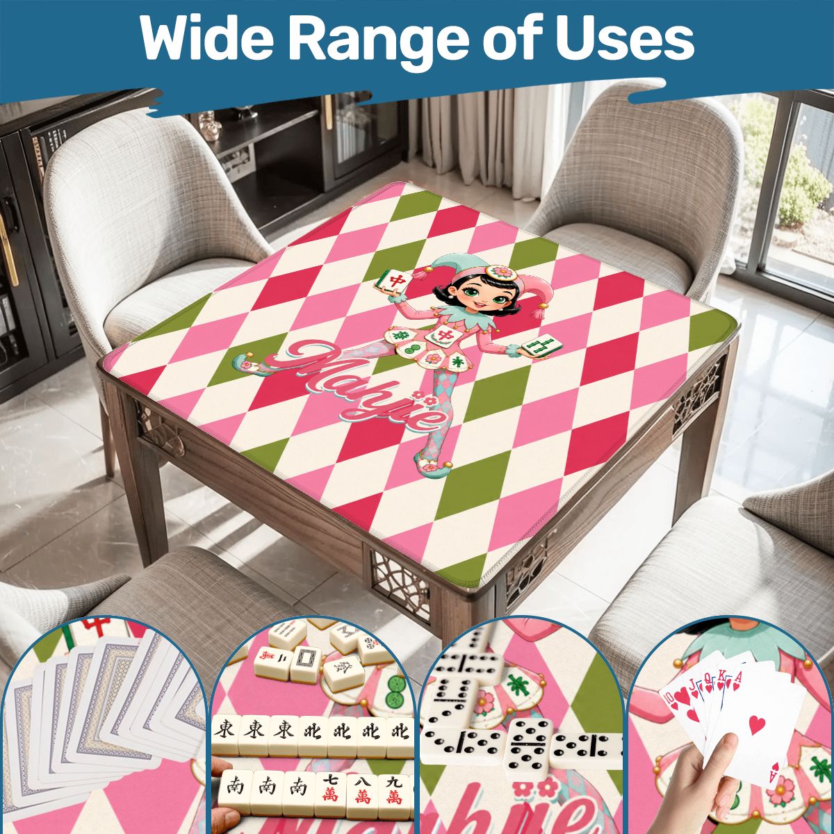 Mahjie The Mascot Harlequin Designed Whimsical Mahjong Mat