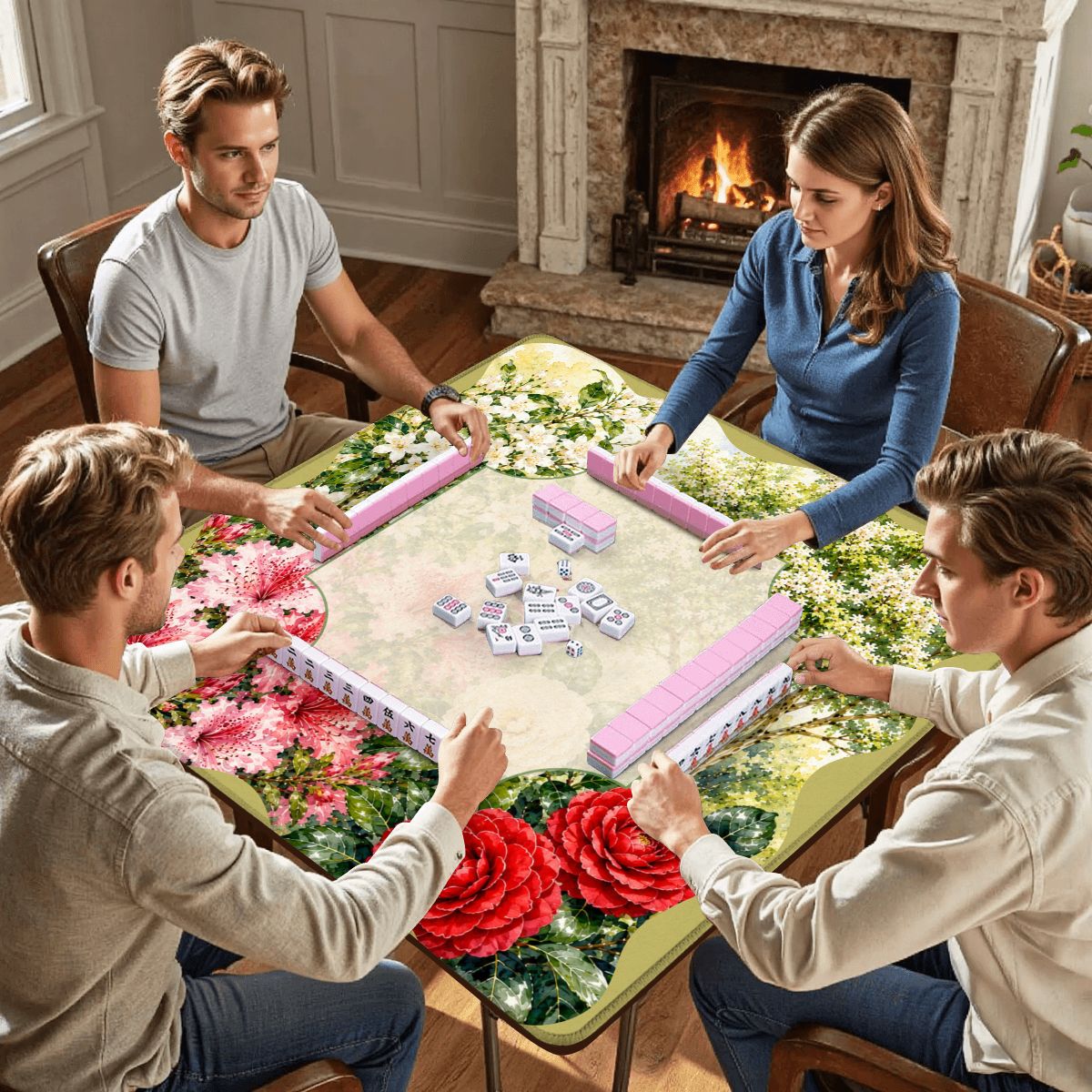 Southern Garden Mahj Mahjong Mat, Cameillias, Azaleas, Jasmine, Crepe Myrtle