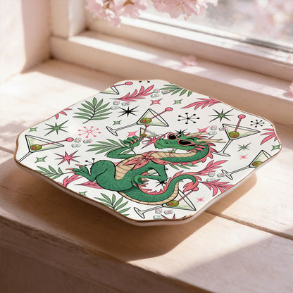 The Tipsy Dragon Scalloped Ceramic Mahjong Dice Tray - Splash Of Mahj And Color Co.