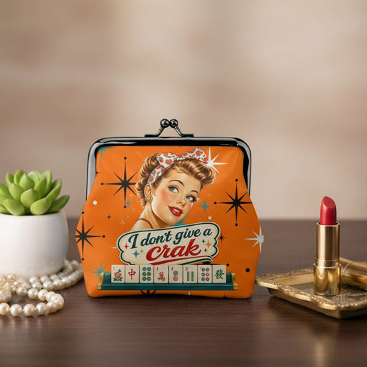 Funny Mahjong, I Don't Give A Crak Women's Vegan Leather Kiss Lock Coin Purse - Splash Of Mahj And Color Co.