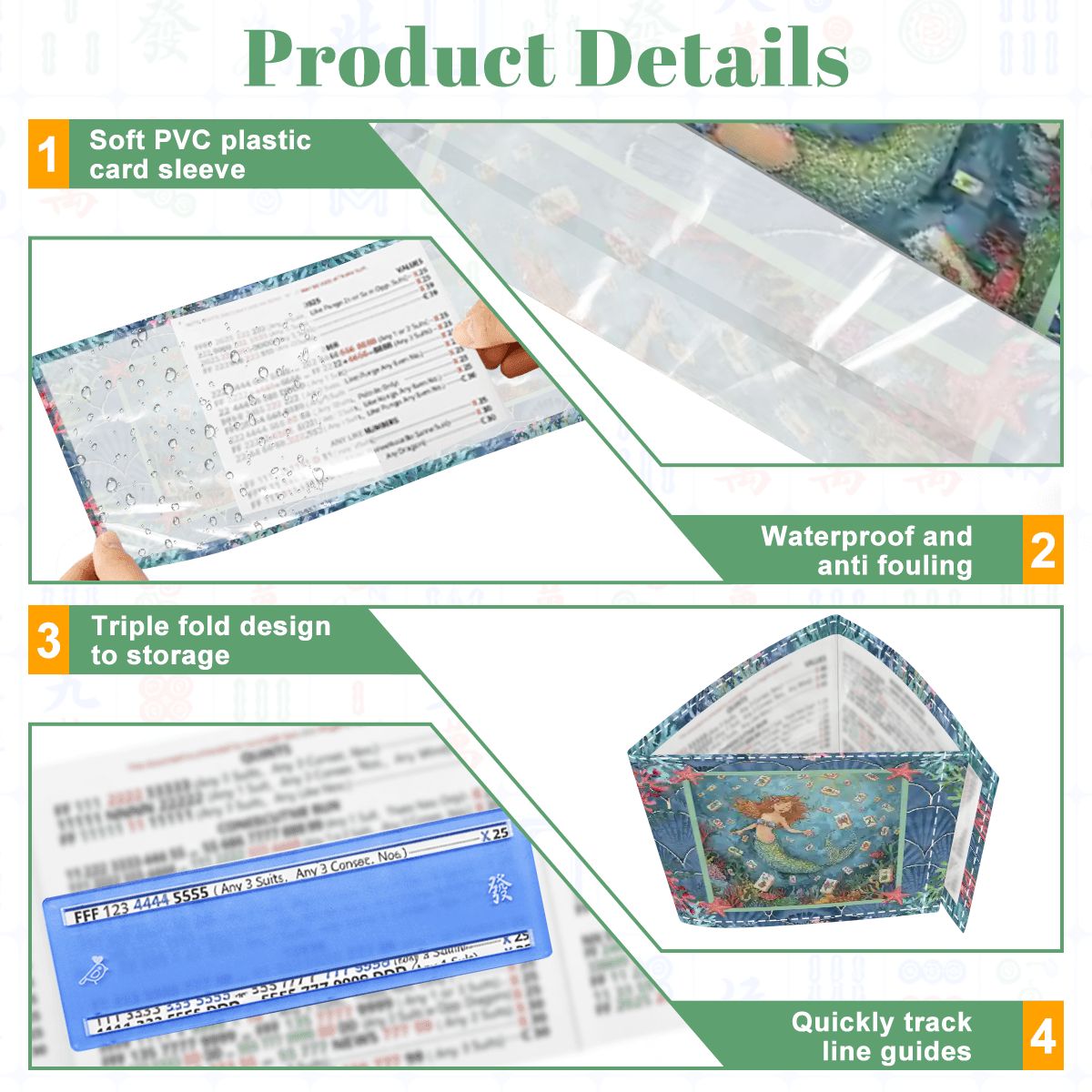Under The Sea Mermaid Designed 4 Mahjong Card Holder with Line Finder - Splash of Color Co.