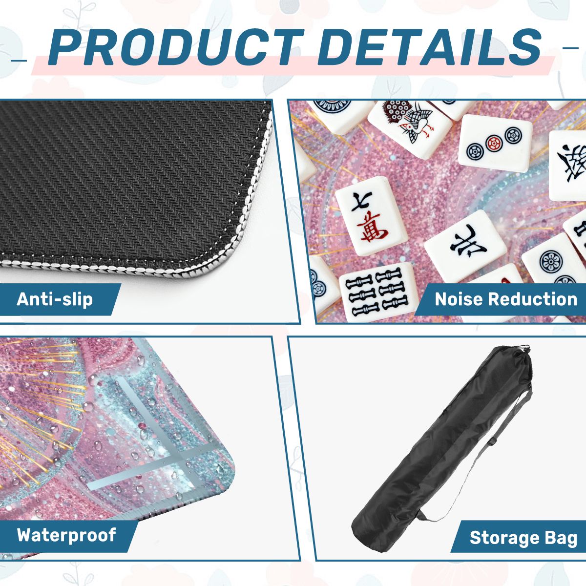 Mahjong Glitter Mat, Sparkle Splash, Pink Light Aqua Pastel Preppy - Splash of Color Co.