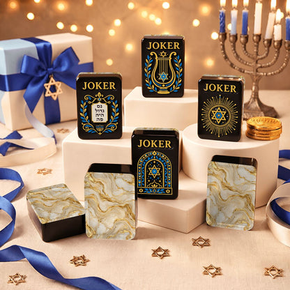 Gold Gilded Marbled Starry Night Hanukkah Mahjong Tiles And Carry Case