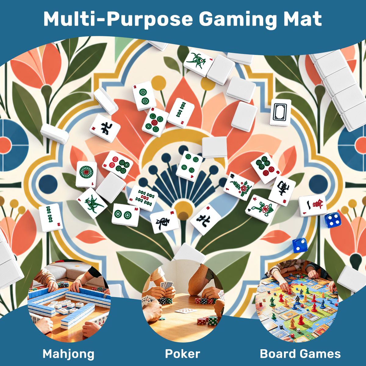 Mod About You Scandinavian Flower Modern Mahjong Mat Sleek Surface - Splash Of Mahj And Color Co.