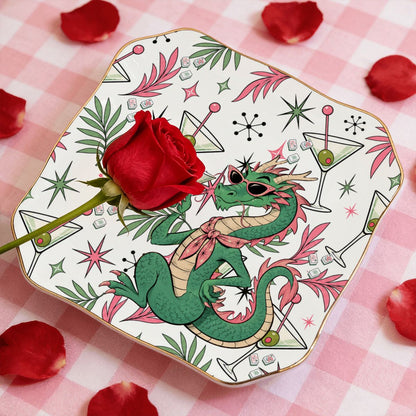 The Tipsy Dragon Scalloped Ceramic Mahjong Dice Tray - Splash Of Mahj And Color Co.