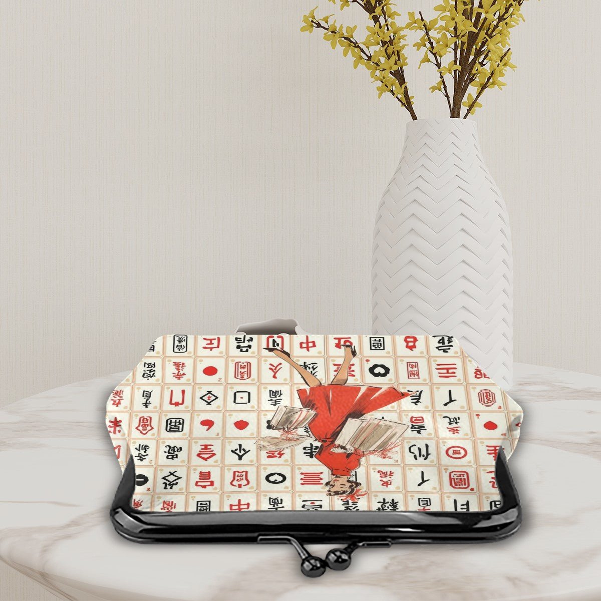 Mahjong Vintage Diva Whimsical Nostalgic Women's Leather Kiss Lock Coin Purse - Splash of Color Co.