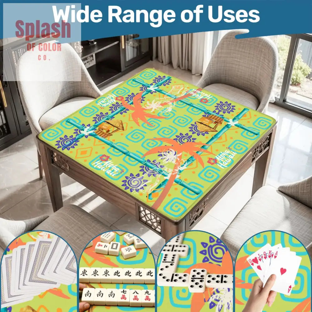 Aloha Hawaii Mahjong Mat Fun Whimsical Lime Green Orange Polynesian Mahj Mat - Daily Accessories