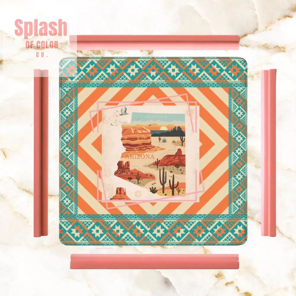 Arizona Southwest Whimsical Orange Teal Splash Of Pink State Mahjong Mat - Daily Accessories