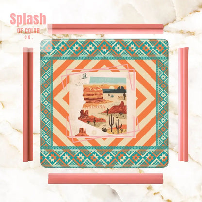 Arizona Southwest Whimsical Orange Teal Splash Of Pink State Mahjong Mat - Daily Accessories