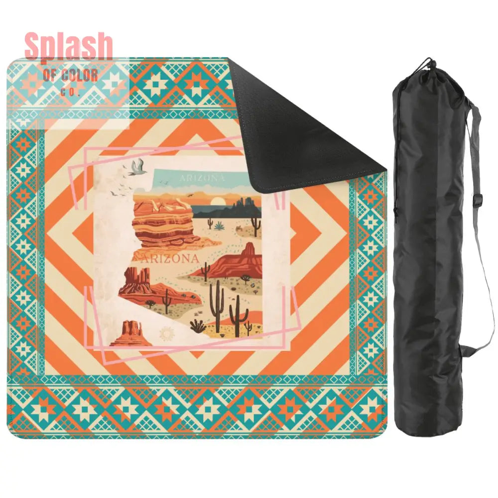 Arizona Southwest Whimsical Orange Teal Splash Of Pink State Mahjong Mat - 2mm (Black Bag) - Daily Accessories