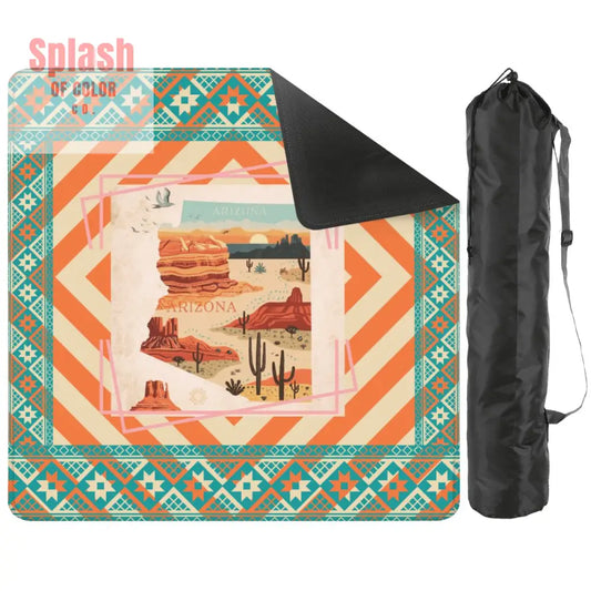 Arizona Southwest Whimsical Orange Teal Splash Of Pink State Mahjong Mat - 2mm (Black Bag) - Daily Accessories