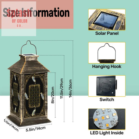 Art Deco Black And Gold Floral Peacock Asian Zen Garden Solar Lantern - One Size - Art Lighting