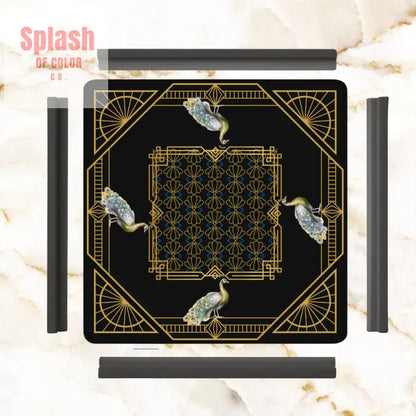 Art Deco Mahjong Mat Black Gold Floral Peacock Elegant Mahj Mat - Daily Accessories