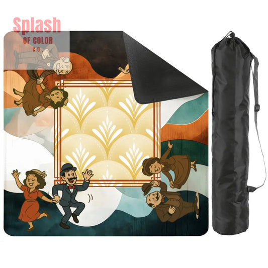 Art Deco Mahjong Mat With Whimsical Playful Couples - 2mm (Black Bag) - Daily Accessories