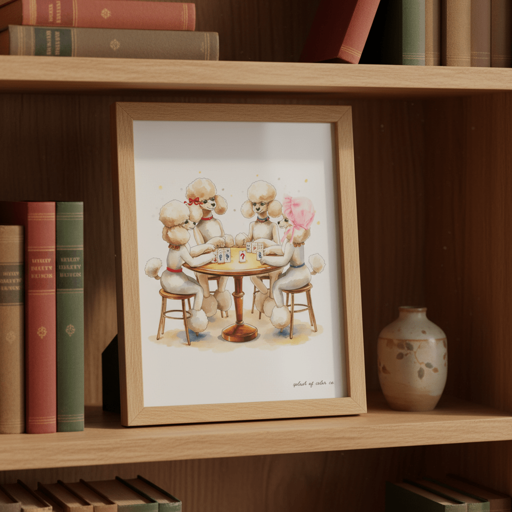 Watercolor Mahjong Poodle Art, Digital Download - Splash of Color Co.