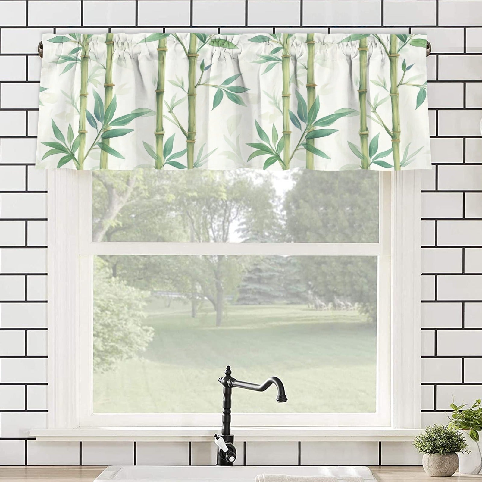 Asian Bamboo Floral Trees Zen Garden Cafe Kitchen Valance - One Size - Curtains