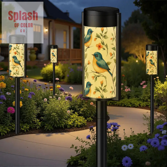 Asian Blue Robin Floral Bird Zen Garden Outdoor Solar Lights - 4pcs - Garden Decor