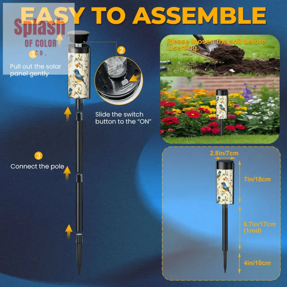Asian Blue Robin Floral Bird Zen Garden Outdoor Solar Lights - 4pcs - Garden Decor