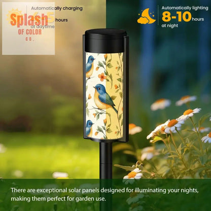 Asian Blue Robin Floral Bird Zen Garden Outdoor Solar Lights - 4pcs - Garden Decor