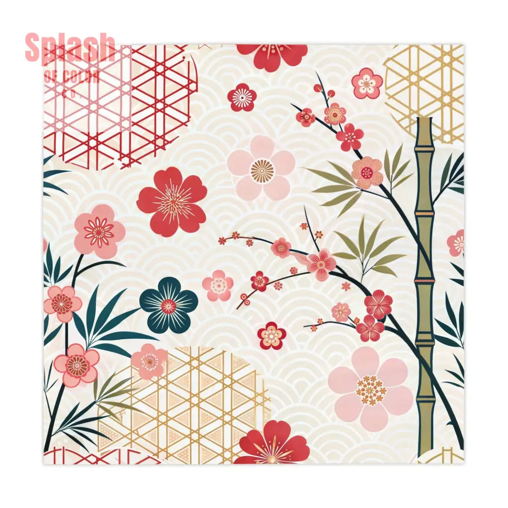 Asian Cherry Blossom Elegant Floral Tablecloth Japanese Design Table Cover - One size / White - Home Decor