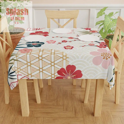 Asian Cherry Blossom Elegant Floral Tablecloth, Japanese Design Table Cover - Splash of Color co.