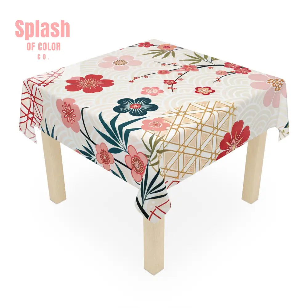 Asian Cherry Blossom Elegant Floral Tablecloth Japanese Design Table Cover - One size / White - Home Decor