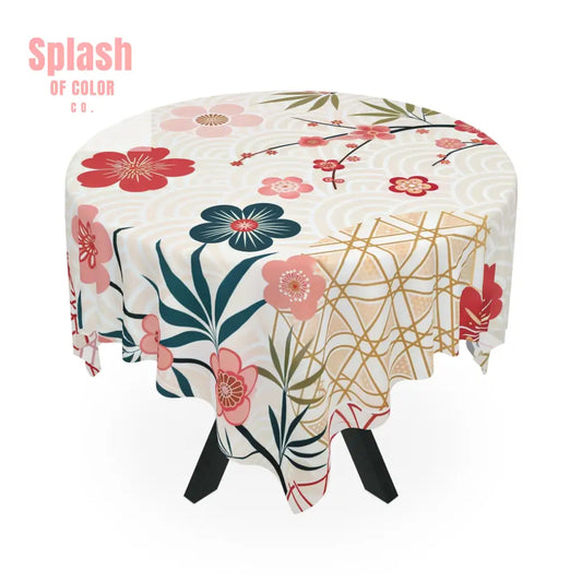 Asian Cherry Blossom Elegant Floral Tablecloth Japanese Design Table Cover - One size / White - Home Decor