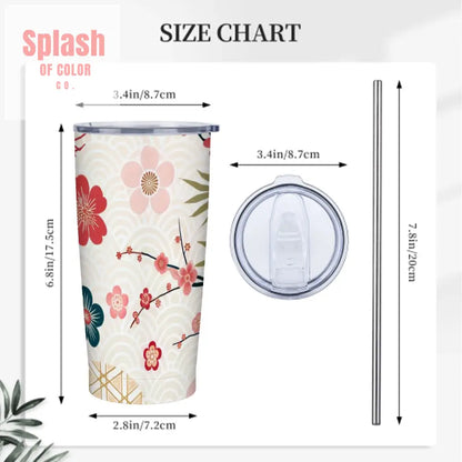 Asian Cherry Blossom Floral Stainless Steel Insulated Tumblers with Lid & Straw One Size Drinkware