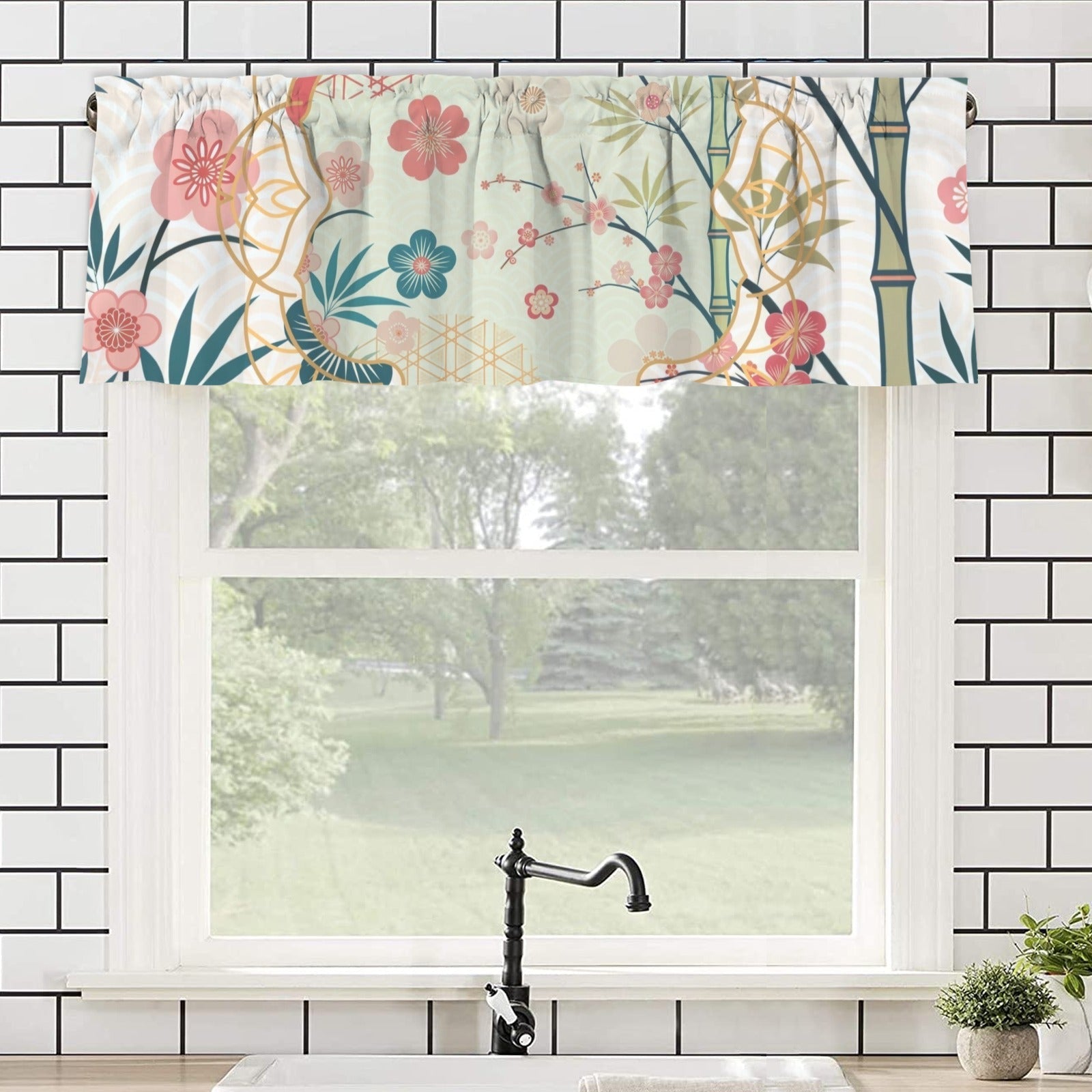 Asian Cherry Blossom Zen Garden Kitchen Valance - One Size - Curtains