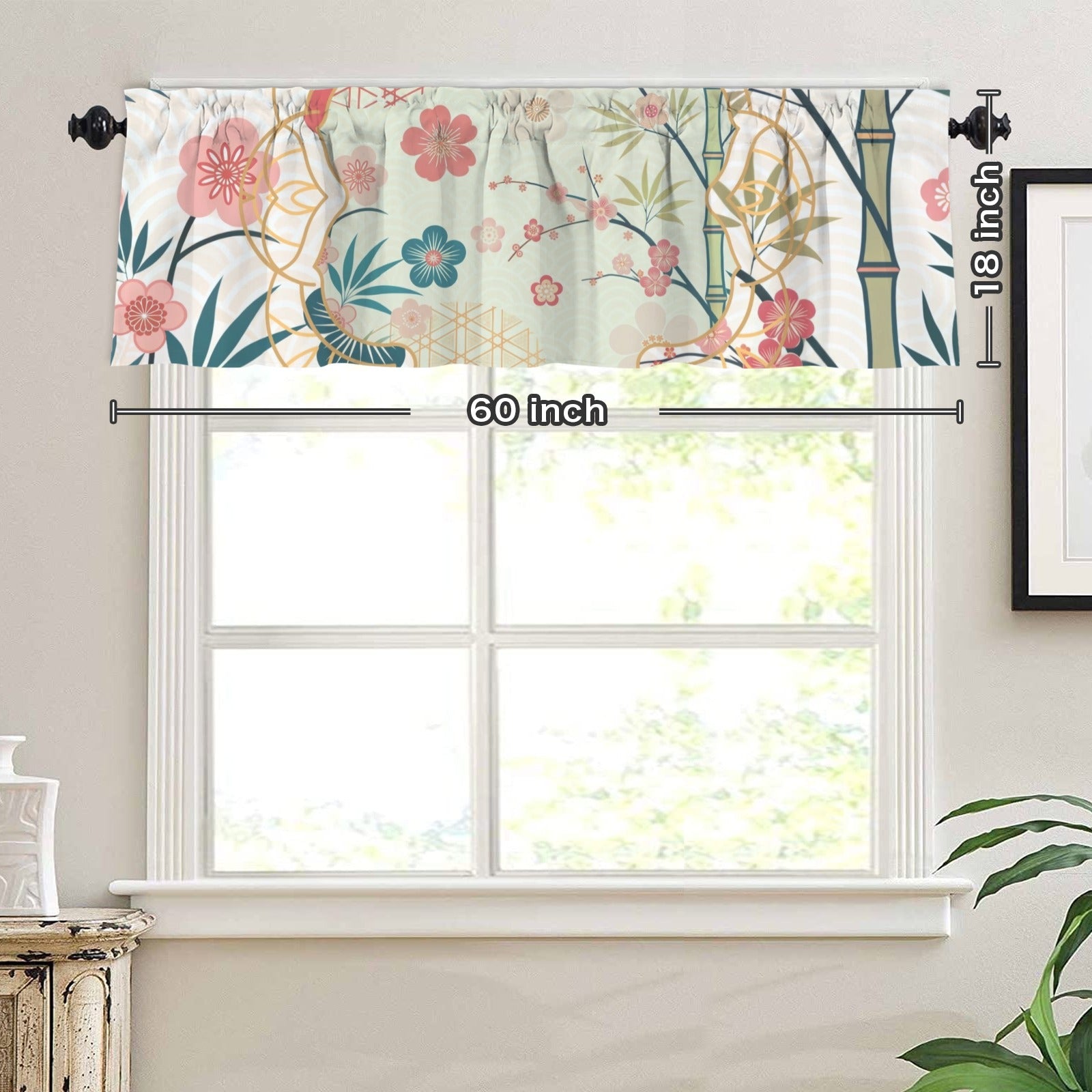 Asian Cherry Blossom Zen Garden Kitchen Valance - One Size - Curtains