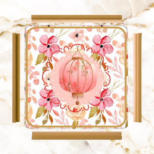 Asian Chinese Lantern Watercolor Floral PrettyMahjong Mat - 31.5’’x31.5’’ - Daily Accessories