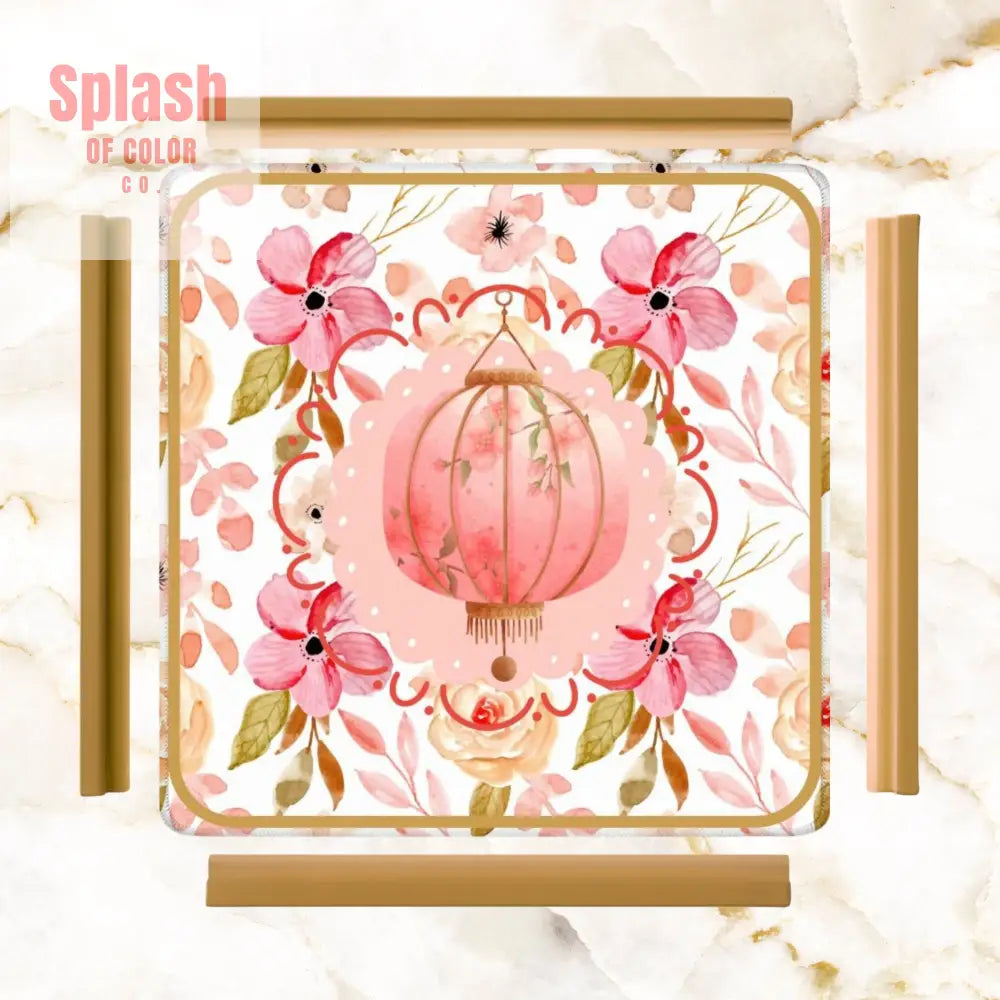 Asian Chinese Lantern Watercolor Floral PrettyMahjong Mat - 31.5’’x31.5’’ - Daily Accessories