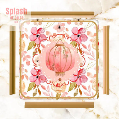 Asian Chinese Lantern Watercolor Floral PrettyMahjong Mat - 31.5’’x31.5’’ - Daily Accessories
