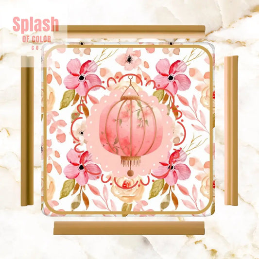 Asian Chinese Lantern Watercolor Floral PrettyMahjong Mat - 31.5’’x31.5’’ - Daily Accessories