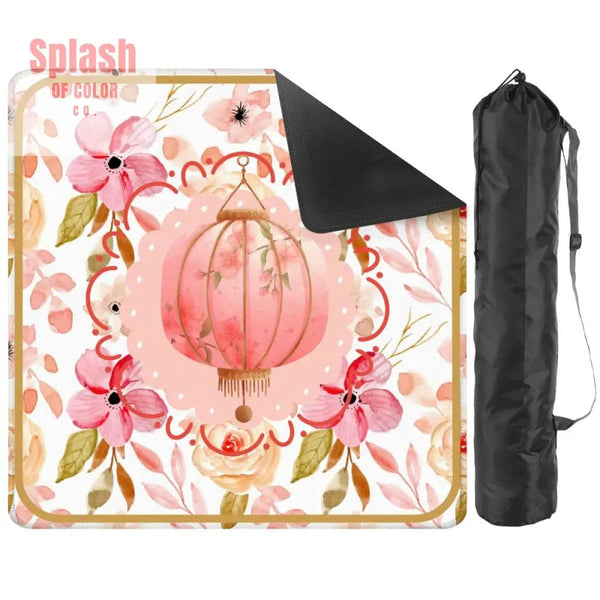 Asian Chinese Lantern Watercolor Floral PrettyMahjong Mat - 31.5’’x31.5’’ - Daily Accessories