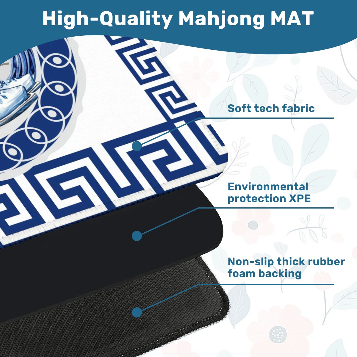 Asian Chinoiserie Floral Dragon And Cowboy Boot Blue And White Mahjong Mat - 31.5’’x31.5’’ - Daily Accessories