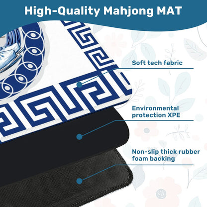 Asian Chinoiserie Floral Dragon And Cowboy Boot Blue And White Mahjong Mat - 31.5’’x31.5’’ - Daily Accessories