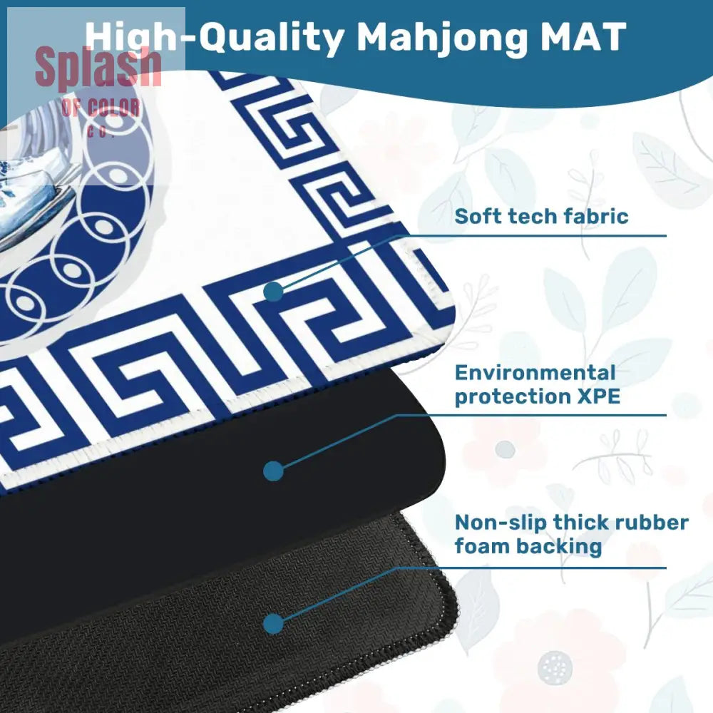 Asian Chinoiserie Floral Dragon And Cowboy Boot Blue And White Mahjong Mat - 31.5’’x31.5’’ - Daily Accessories