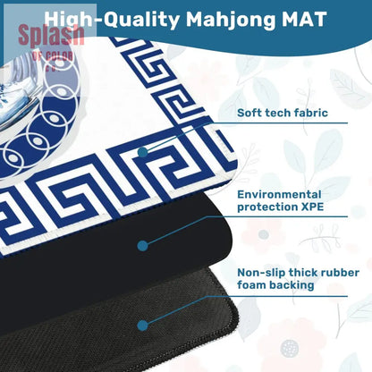 Asian Chinoiserie Floral Dragon And Cowboy Boot Blue And White Mahjong Mat - 31.5’’x31.5’’ - Daily Accessories