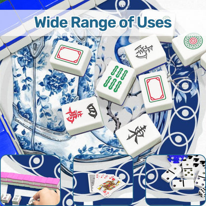 Asian Chinoiserie Floral Dragon And Cowboy Boot Blue And White Mahjong Mat - 31.5’’x31.5’’ - Daily Accessories