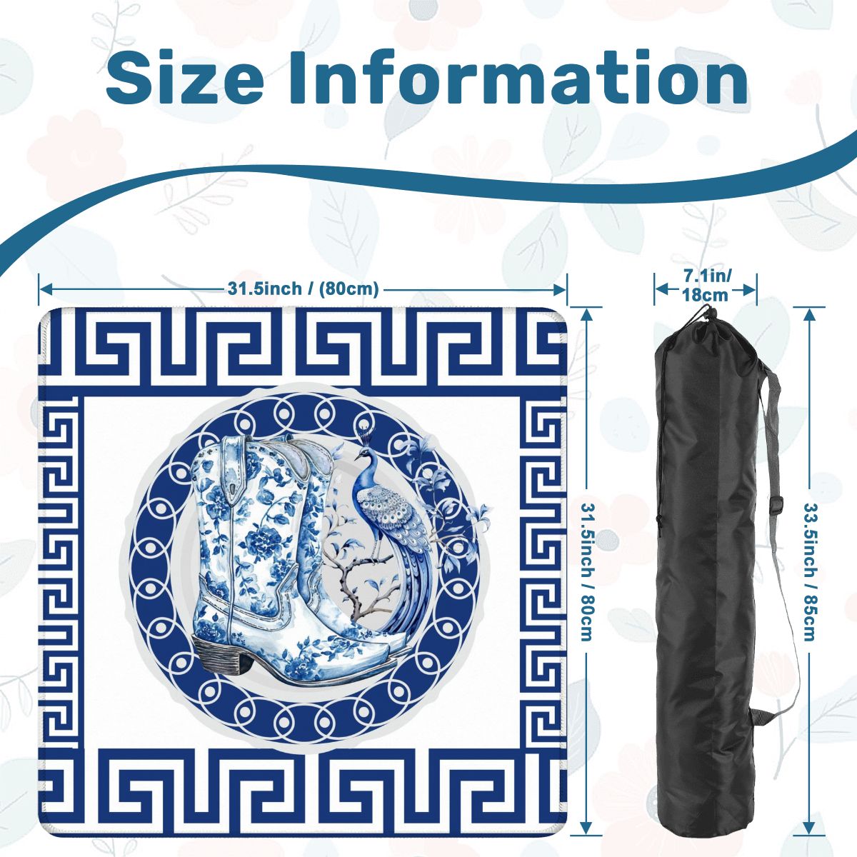 Asian Chinoiserie Floral Dragon And Cowboy Boot Blue And White Mahjong Mat - 31.5’’x31.5’’ - Daily Accessories