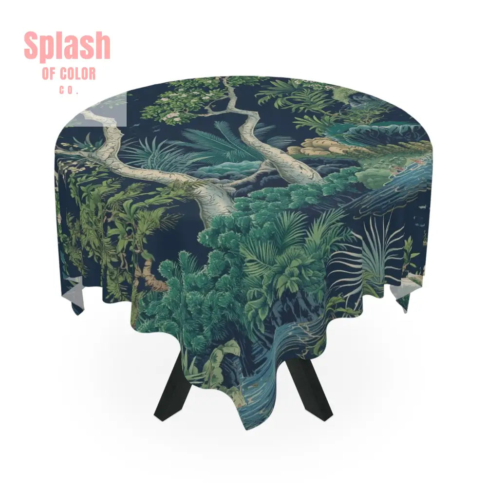 Asian Chinoiserie Pagoda Blue Green Serene Nature Tablecloth - One size / White - Home Decor