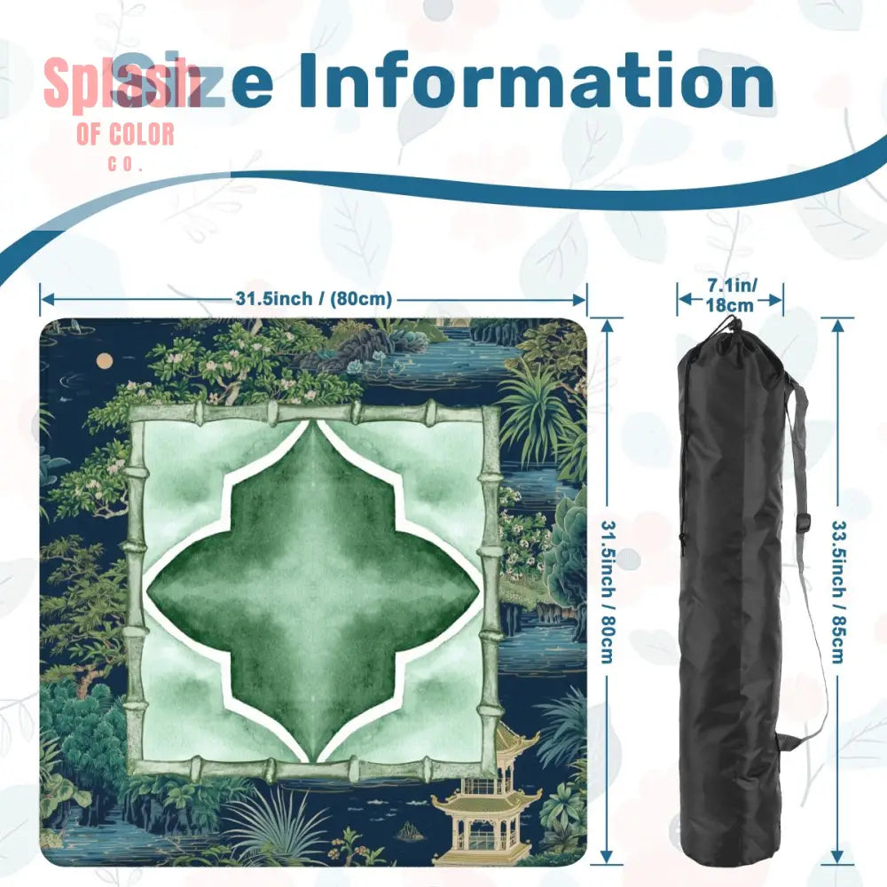 Asian Chinoiserie Tranquil Zen Pagoda Floral Mahjong Mat In Blue And Green - Daily Accessories