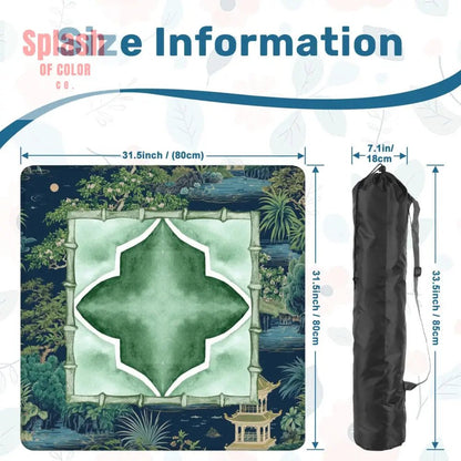 Asian Chinoiserie Tranquil Zen Pagoda Floral Mahjong Mat In Blue And Green - Splash of Color co.