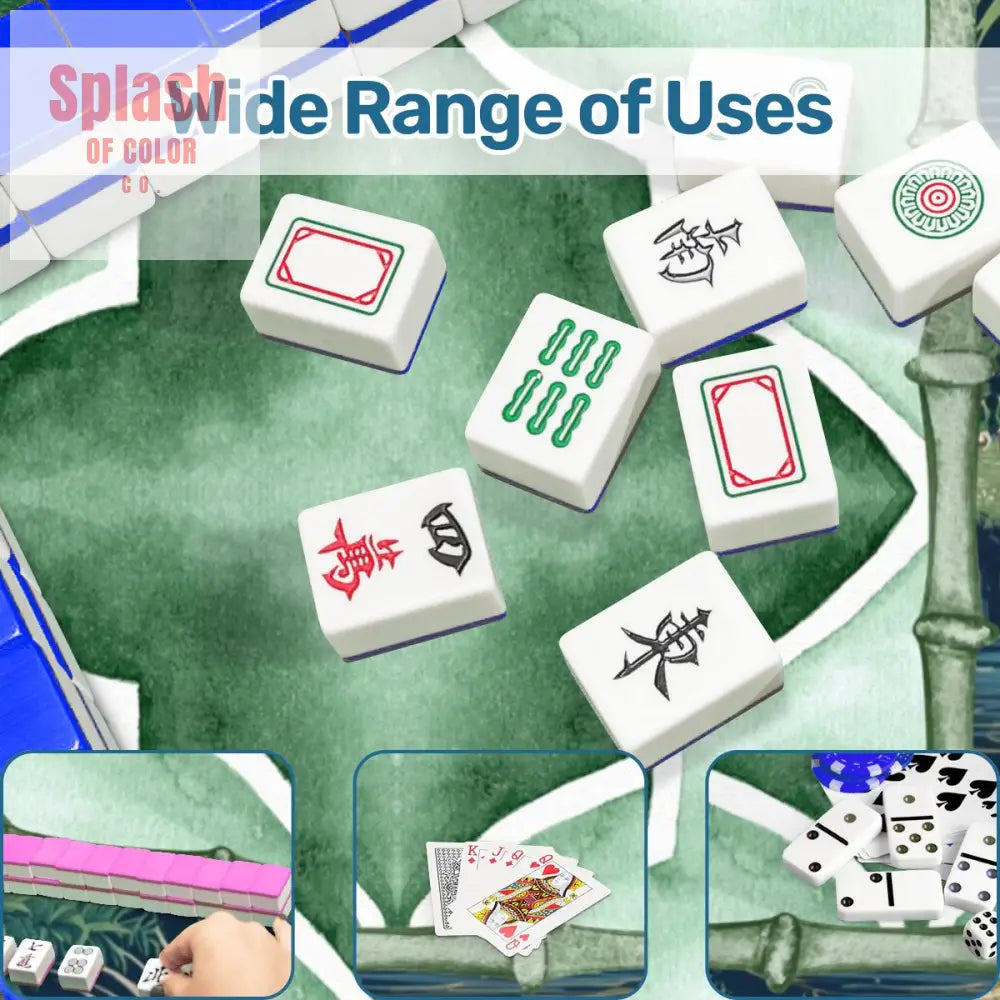 Asian Chinoiserie Tranquil Zen Pagoda Floral Mahjong Mat In Blue And Green - Daily Accessories