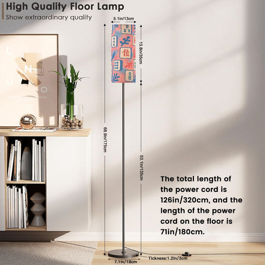 Asian Designed Mahjong Tiles Floral Pink Baby Blue Slim Corner Reading Floor Lamp - One Size - Floor Lamps