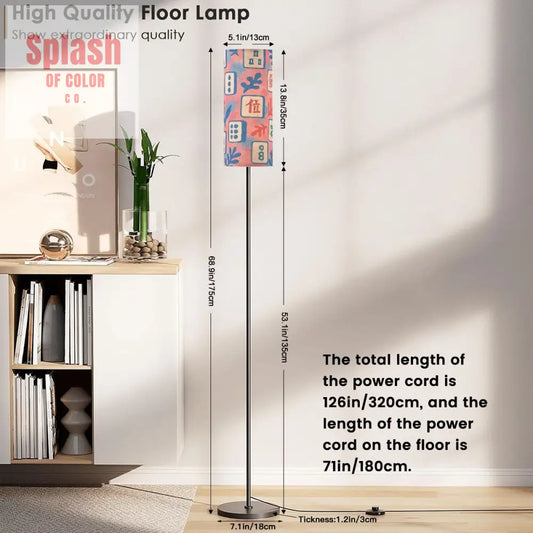 Asian Designed Mahjong Tiles Floral Pink Baby Blue Slim Corner Reading Floor Lamp - One Size - Floor Lamps