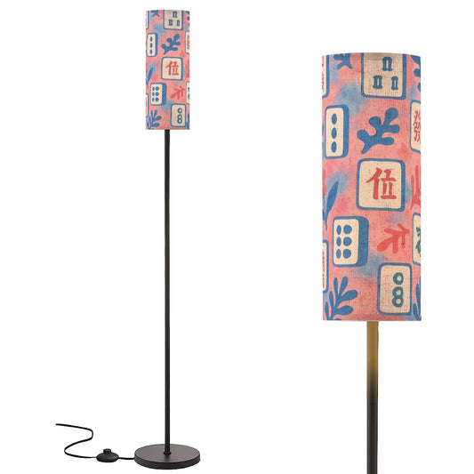 Asian Designed Mahjong Tiles Floral Pink Baby Blue Slim Corner Reading Floor Lamp - One Size - Floor Lamps