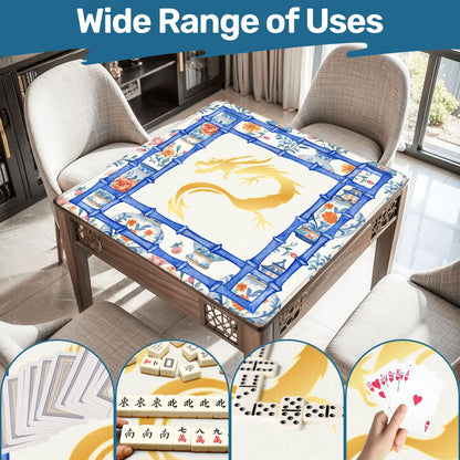Asian Dragon Chinoiserie Designed Blue White Mahjong Mat - 31.5’’x31.5’’ - Daily Accessories