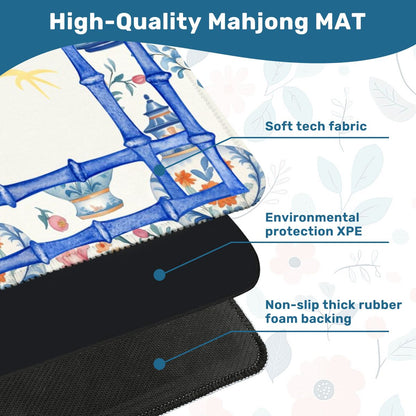 Asian Dragon Chinoiserie Designed Blue White Mahjong Mat - 31.5’’x31.5’’ - Daily Accessories